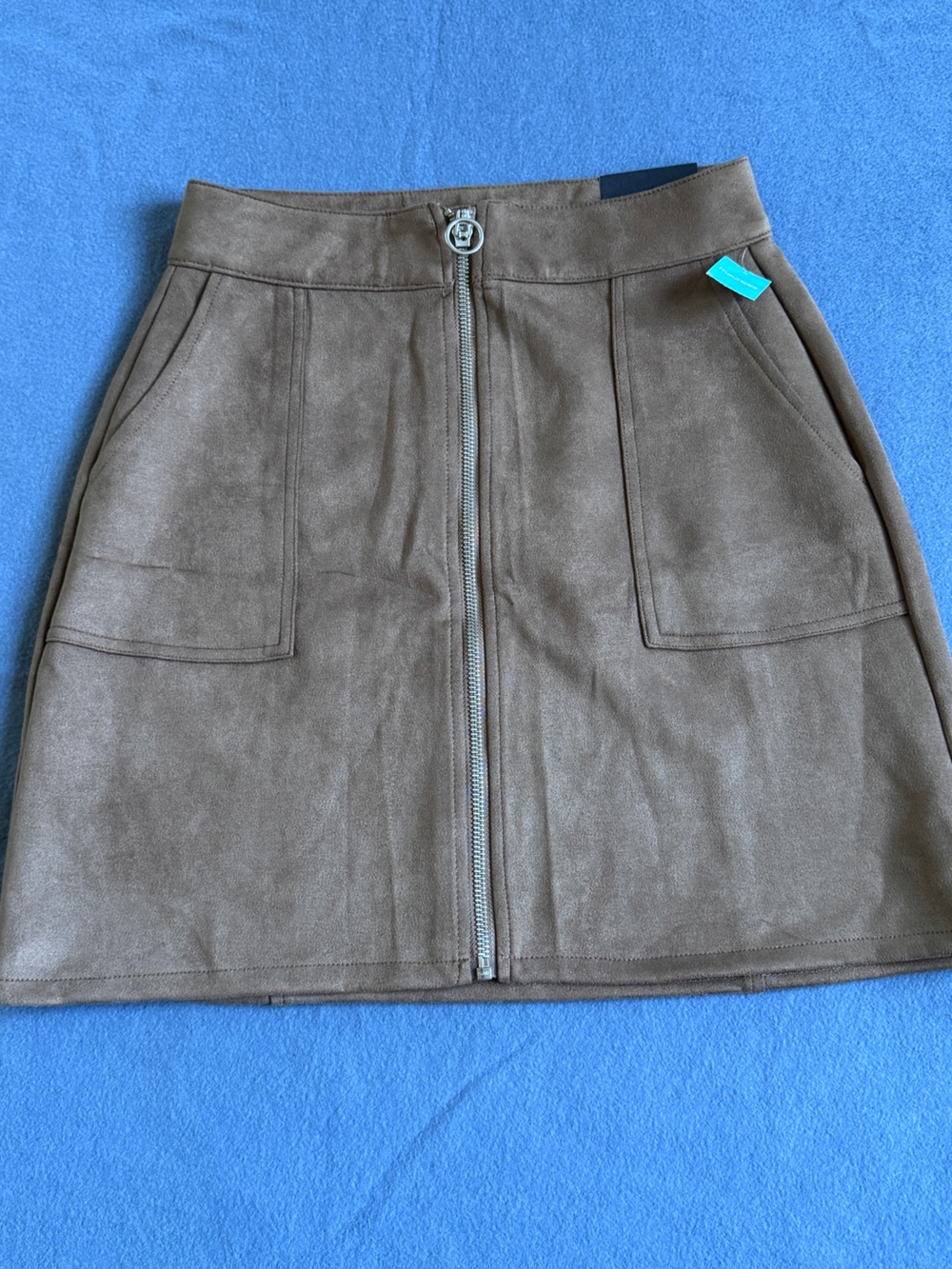 Faux Suede Zip Front Skirt